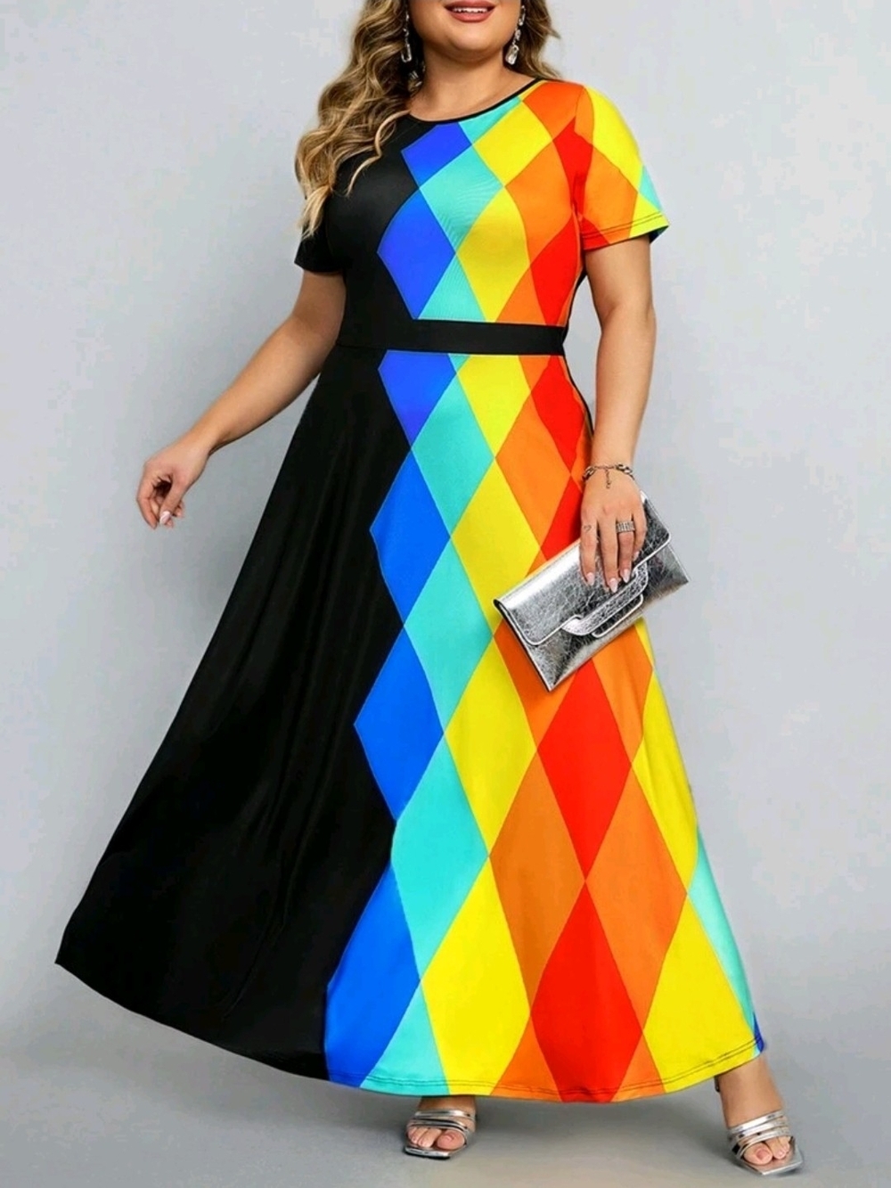 SHEIN CURVE COLORFUL MAXI DRESS SZ 1X - Picture 2 of 4